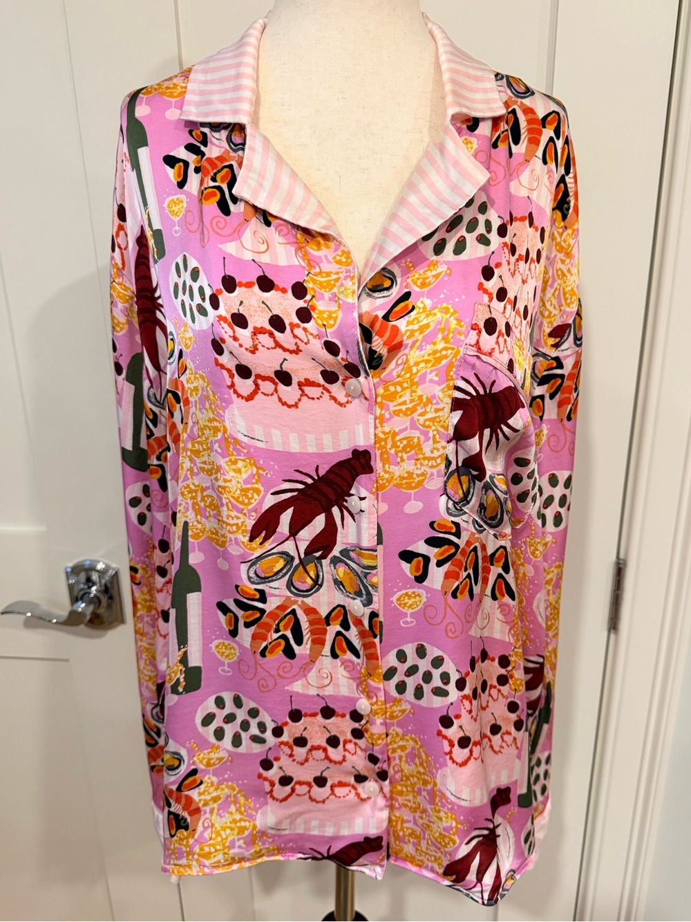Anthropologie Pink Multi-Print Kids Pajama Top